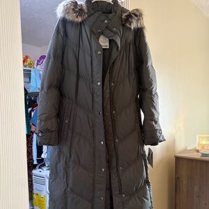 London Fog Dark Gray Puffer Coat with Fur Hood